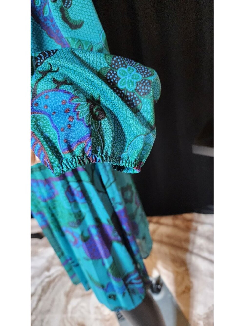 1980s KEVIN STUART PETITES psychedelic midi dress blue green abstract vintage - Picture 6 of 11
